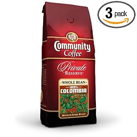 Community Coffee Private Reserve Whole Bean Coffee, 100% Colombia, 12-Ounce Bags (Pack of 3)