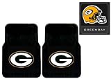 3-Piece Green Bay Packers Automotive Interior Gift Set - A Set of 2 NFL Licensed Universal-Fit Molded Front Rubber Floor Mats and One Official NFL Licensed Team Helmet Logo Air Freshener Pine Forest Scent