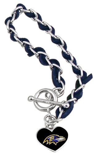 NFL Baltimore Ravens Chain and Leather Strap Bracelet with Team Logo Charm