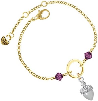 Small Acorn with Crystals Purple Bicone Gold Tone Karma Ring Bracelet