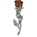 Sterling Silver and Amber Elegant Rose Brooch