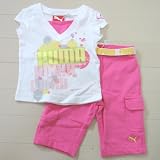 PUMA（プーマ)重ね着風ベビーカットソー＆ハーフパンツ上下セット（ホワイト×ピンク） [Baby Product]
