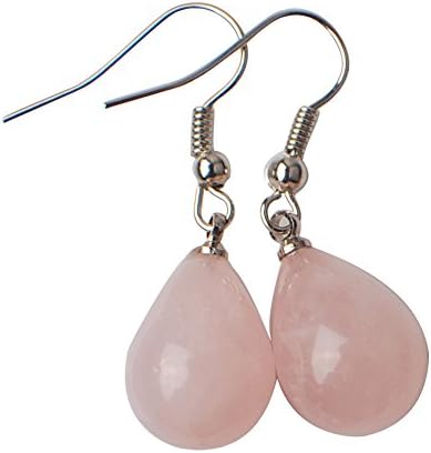 Iminibox 1pair Women Natural Tiger Eye Amethyst Crystal Stone Reiki Healing Teardrop Earrings Gift (Rose Quartz)