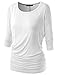 Mirity Womens 3/4 Sleeve Boat Neck Cute Solid Shirring Dolman Drape Tops