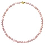 7-7.5mm 36" Pink Freshwater Pearl Necklace "AAA" 14K Yellow Gold Bead Clasp