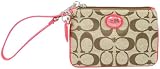 Coach Sutton Signature Small Wristlet Khaki Watermelon Pink
