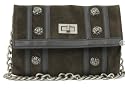 Max C London Suede Muddy Green Foldover Clutch Bag