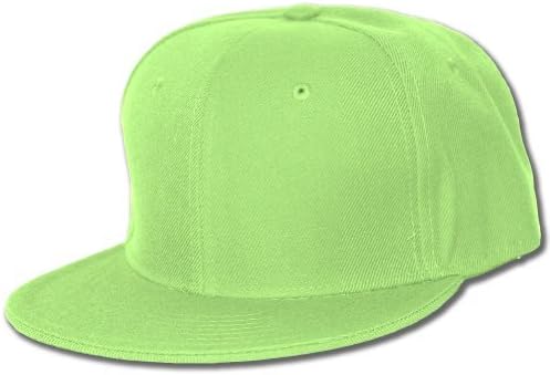 Plain Fitted Flat Bill Hat, Solid and Neon Colors Available, Lime 7 1/2