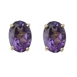 14k Yellow Gold 7x5mm Oval Amethyst Stud Earrings