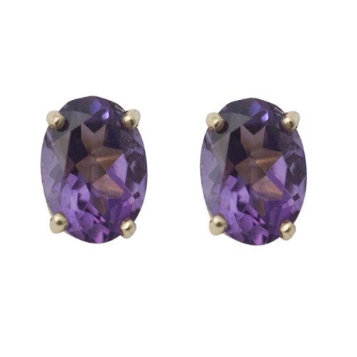 14k Yellow Gold 7x5mm Oval Amethyst Stud Earrings