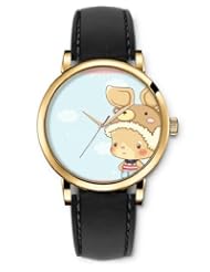 SPRAWL Aanalog Fashion Series Gold Ladies Watches of Genuine Black Leather Strap,Unique Wrist Watch for Women Girls Designed with Cute Bear hat