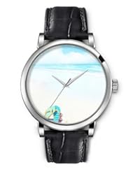 SPRAWL Aanalog Fashion Series Silver Ladies Watches of Genuine Black Leather Strap,Unique Wrist Watch for Women Girls Designed with Sandals on the seashore