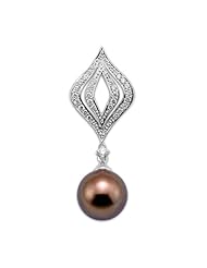 Chocolate Tahitian Pearl Pendant with Diamonds in 14K White Gold (10-11mm)