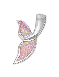 Sterling Silver Pink Lab Opal Whale Tale Pendant and Necklace