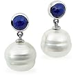 14K White Gold Paspaley South Sea Cultured Pearl and Lapis Lazuli Earrings - 12.00mm