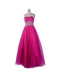 Strapless Tulle Crystal Beaded Fitted Prom Dress 