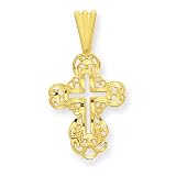 14k Satin and Diamond-Cut Cross Pendant