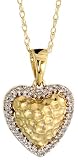 14k Gold 18 Chain & 7/16 (12mm) tall Hammered Finish Diamond Heart Pendant, w/ 0.10 Carat Brilliant Cut Diamonds