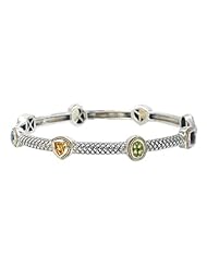 Sterling silver and 18k gold Enchanta Collection bangle with multi-colored gemstones 8 inches