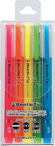 コクヨS&T スリーウェイ蛍光マーカー <Beetle Tip>(ビートルティップ) 5色セット PM-L301-5S