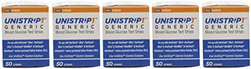 Unistrip 250 ct Test Strips for use with OneTouch Ultra Meters - Combo Deal (5 boxes of 50 ct)
