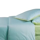 Orifashion 4 Pieces 100% Combed Cotton Bedding Set, Minimalist Colour Combination Of Solid Light Blue And Green, Size California