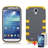 SAMSUNG GALAXY S4 I9500 GREY YELLOW FISH BONE RUBBER HYBRID COVER HARD GEL CASE + FREE SCREEN PROTECTOR from [ACCESSORY ARENA]