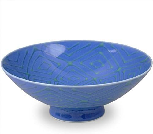 New Hakusan pottery blue bowl with green pattern from Japan FI-7