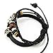 MORE FUN Oval Black Beads Pure Manual Multi-layer Leather Wrap Bracelet Adjustable