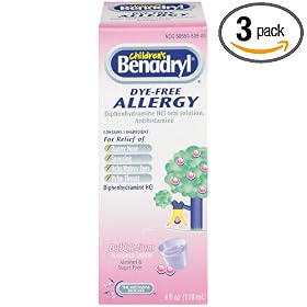 Children's Benadryl Allergy Dye-Free Liquid, Bubble Gum, 4-Ounce Bottles (Pack of 3)