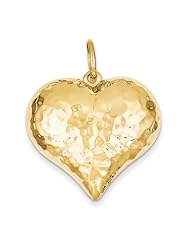 14k Yellow Gold Hollow Polished Hammered Large Puffed Heart Charm