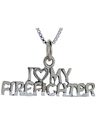 Sterling Silver I Love My Firefighter Talking Pendant, 1 inch wide