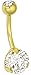 Forbidden Body Jewelry 14K Gold Belly Button Ring 14G 10mm w/Double Crystal - Stainless 316L Surgical Steel Belly Button Piercing - Yellow Barbell Belly Rings Women Navel Piercing Jewelry (1 Pc)