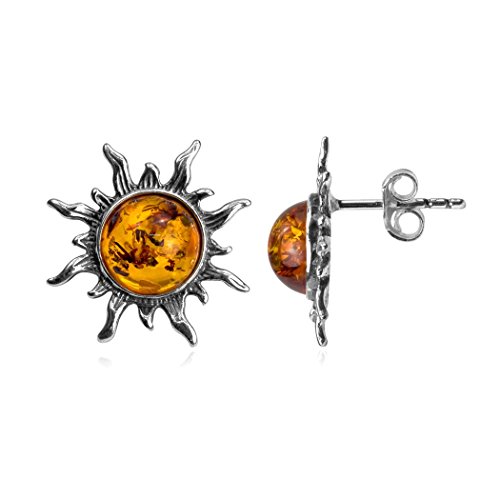 Honey Amber Sterling Silver Smal Sun Stud Earrings