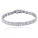 SS Platinum Plated Genuine Diamond Accent 7.25" Bracelet