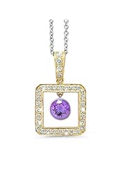Square Diamond Pendant With A Round Cut Center Stone In 18K Yellow Gold With A 0.48 ct. Genuine amethyst Center Stone.