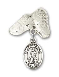 Sterling Silver Baby Badge with St. Peregrine Laziosi Charm and Baby Boots Pin