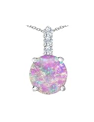 Original Star K (tm) Large 12mm Round Created Pink Opal Pendant in 925 Sterling Silver