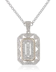 S&G Sterling Silver and 14k Yellow Gold Gemstone with Diamond-Accent Art Deco Style Necklace (0.12 cttw, I-J Color, I2-I3 Clarity), 18"