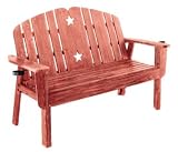 New CBK BENCH EA 1 WOOD SLATS WITH STAR CUTOUT ARMS WITH CUP HOLDERS KD RED WASH WOOD High Quality