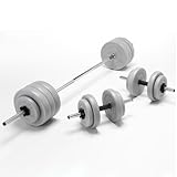 Pure Fitness & Sports 50kg Weight Set with Straight Barbell & Dumbells Vinyl