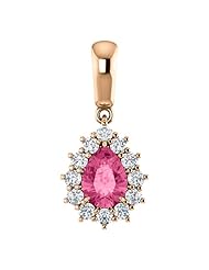14K Rose Gold 7.00x5.00mm Pear Cut Pink Tourmaline and Diamond Pendant -- LIFETIME WARRANTY