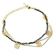 Gold and Black Heart Triple Chain Charm Bracelet Fashion Jewelry