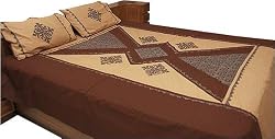 Queen Bed Sheet Pillow Cases Flat-Sheet Queen Size Cotton Fabric Embroidery Patchwork India (bshtp105)
