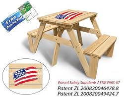 Lohasrus Kids Picnic Table 20331 - Passed Safety Standards ASTM F963-07, Dual Non-toxic Clear Painted Fir, for ages 2 to 6, 1 seated each side, plus Free Drawing Book