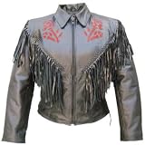 Ladies Red Rose Full Grain Cowhide Leather Motorcycle jacket w fringe,braid, sidelace, zipout lining