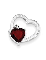 14k White Gold Diamond And Garnet Heart Pendant, Best Quality Free Gift Box Satisfaction Guaranteed