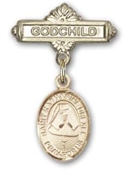 14kt Gold Baby Badge with St. Katherine Drexel Charm and Godchild Badge Pin