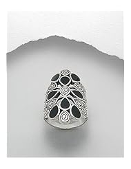 Black Resin Reconstructed stones Ring In 92.5 Sterling Silver