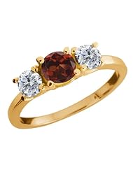 1.14 Ct Round Red Garnet G/H Diamond 18K Yellow Gold Ring